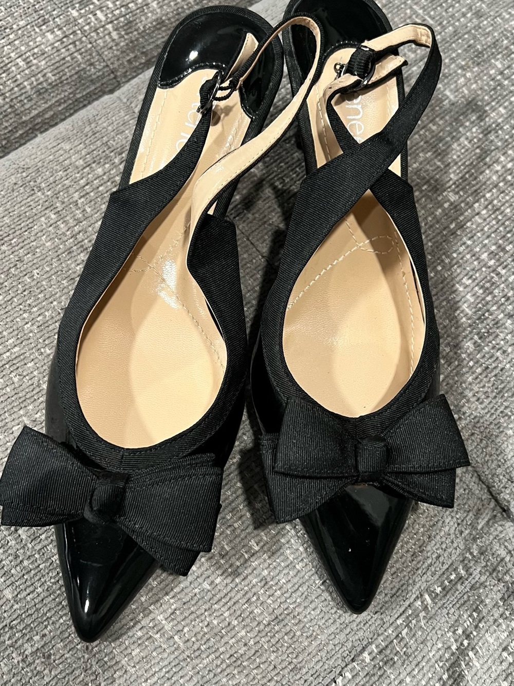 J.Renee Black Pointed Bow Slingback Flats